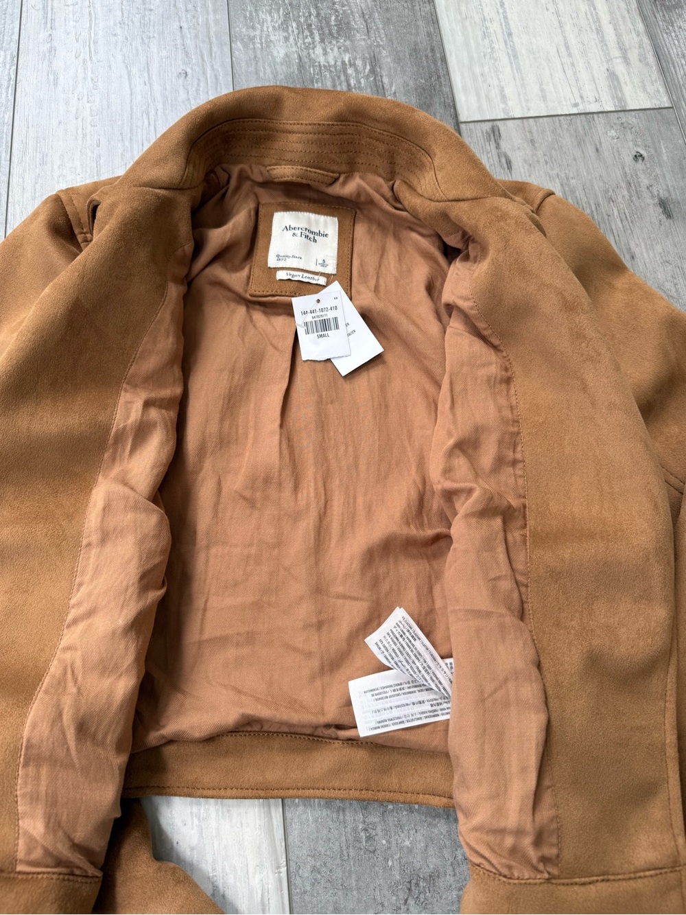 NWT Abercrombie & Fitch Faux Suede Moto Jacket Camel Vegan Leather Size Small - Picture 6 of 14